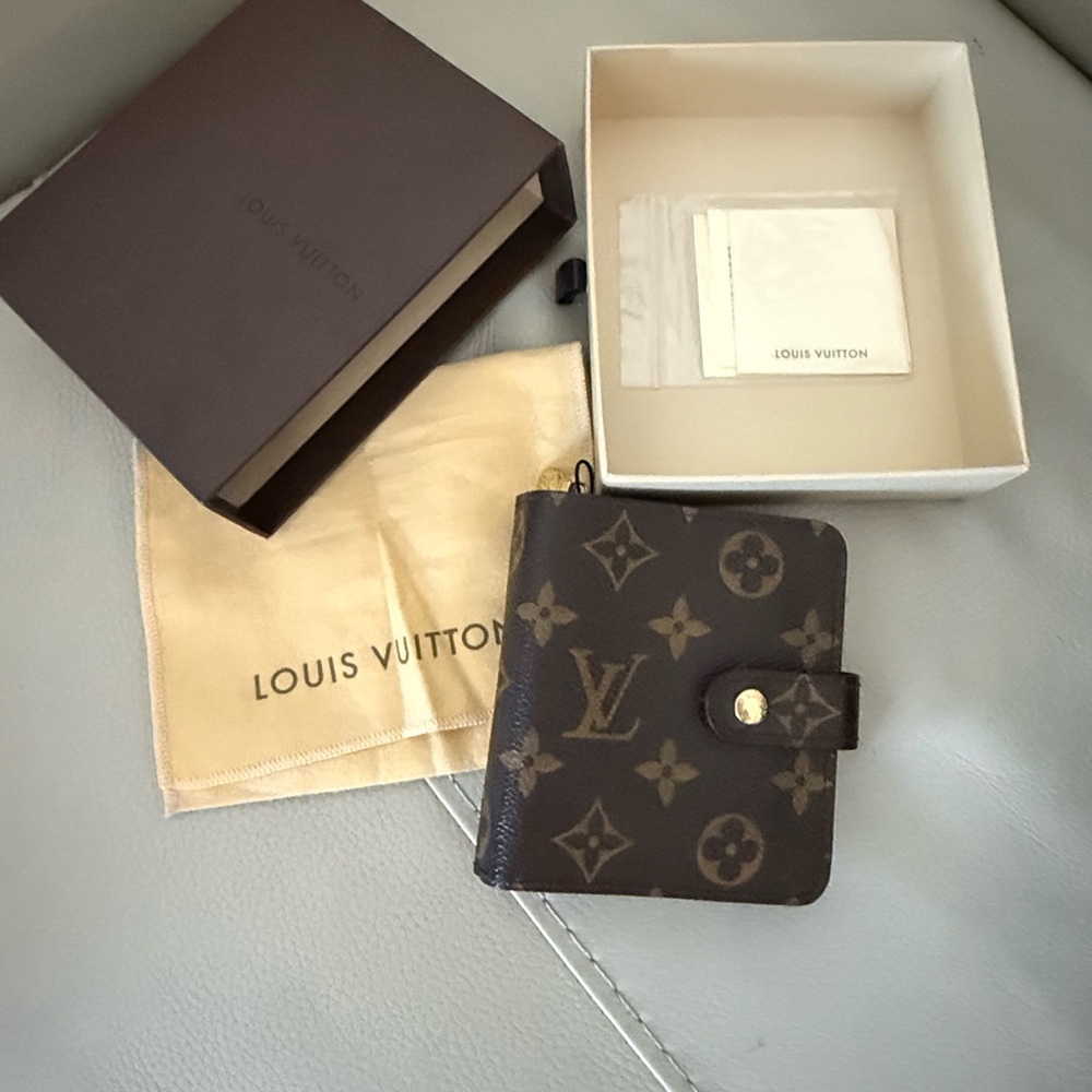 Louis Vuitton Brown Monogram Bifold Wallet with Gold Accents